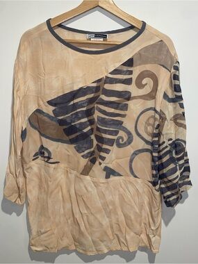Ann Morgan Women's Beige Printed Sheer Blouse